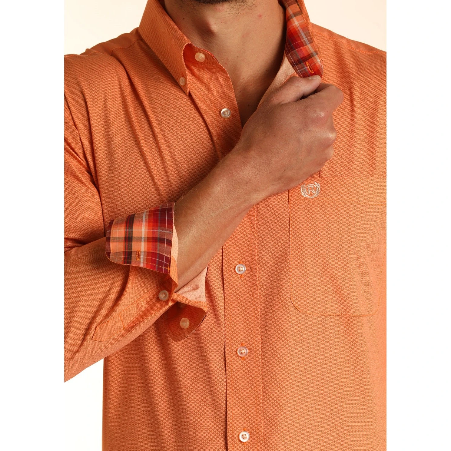 Rock & Roll Cowboy Men's Poplin Print Orange Button Down Shirt 36D3170 2 Rock & Roll Cowboy Men's Poplin Print Orange Button Down Shirt 36D3170 - Image 2