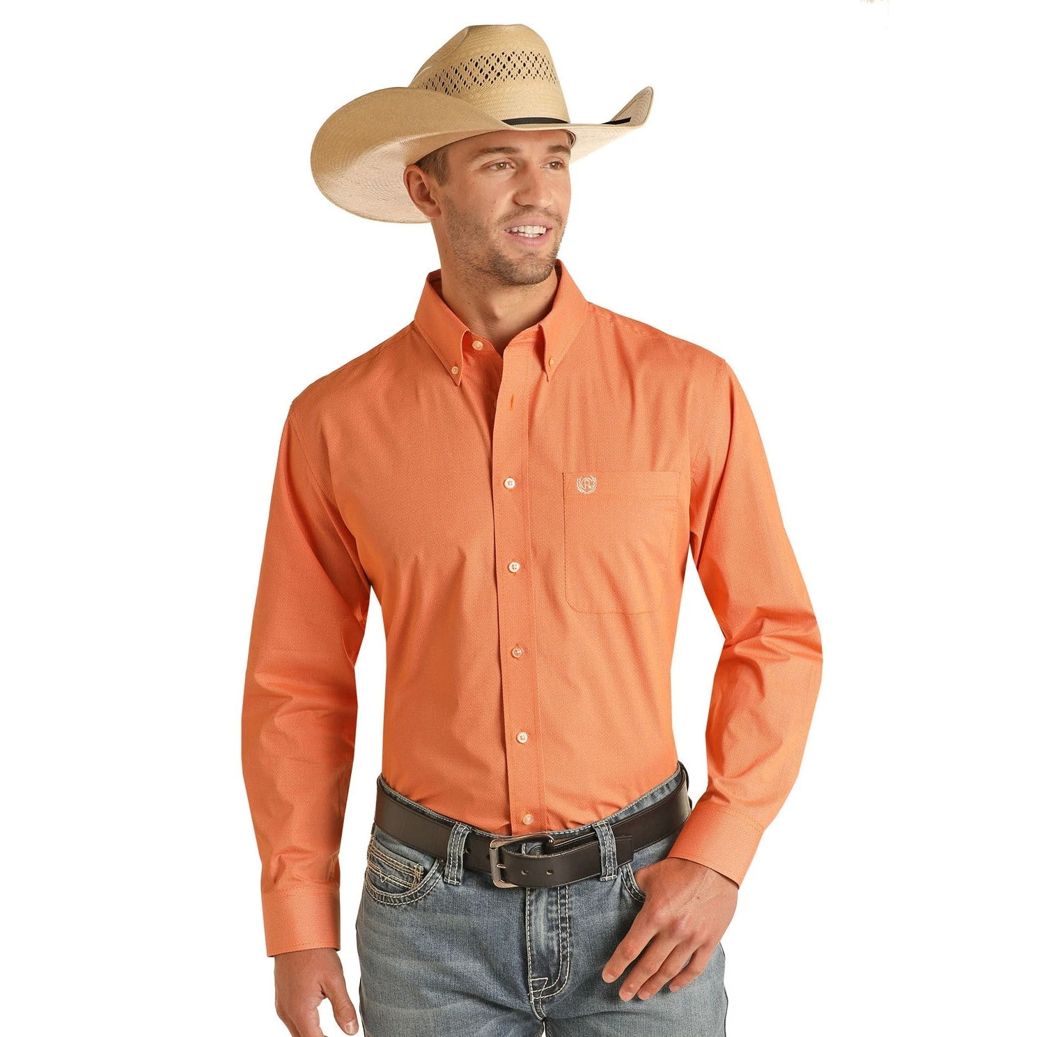 Rock & Roll Cowboy Men's Poplin Print Orange Button Down Shirt 36D3170 1 Rock & Roll Cowboy Men's Poplin Print Orange Button Down Shirt 36D3170