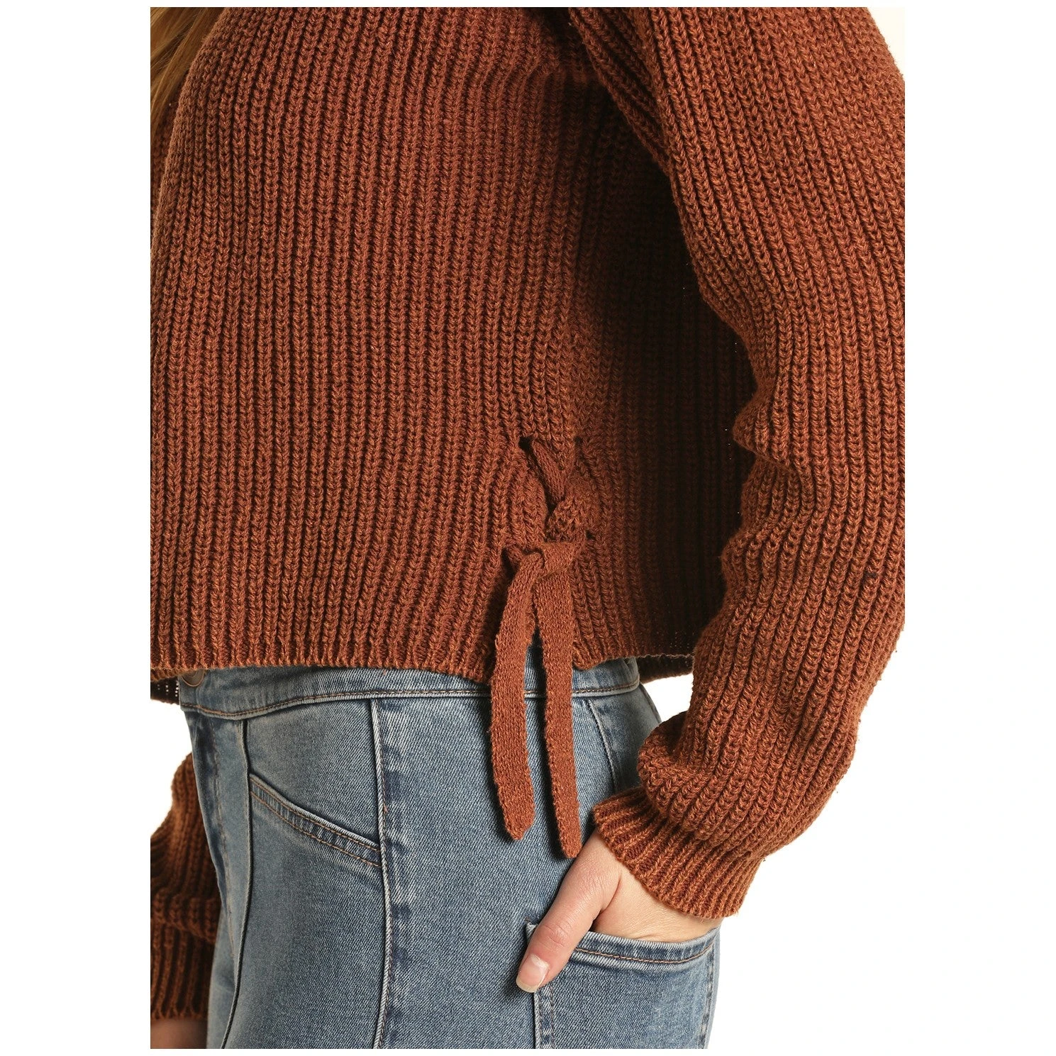 Rock & Roll Cowgirl Ladies Side Slit Brown Knit Sweater 46-1181-24 2 Rock & Roll Cowgirl Ladies Side Slit Brown Knit Sweater 46-1181-24 - Image 2