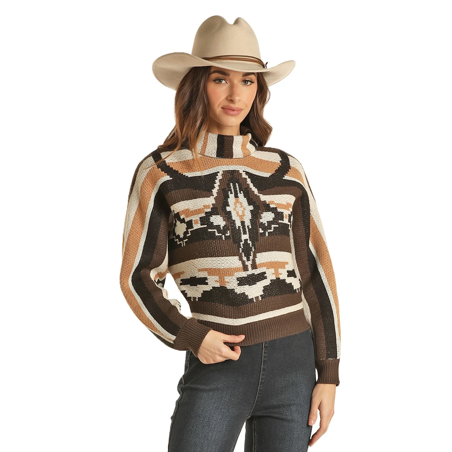 Rock & Roll Cowgirl® Ladies Long Horn Skull Sweater 46-2394 1 Rock & Roll Cowgirl® Ladies Long Horn Skull Sweater 46-2394