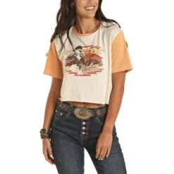 Rock & Roll Cowgirl Ladies Natural Crop Top T-Shirt 49T9904