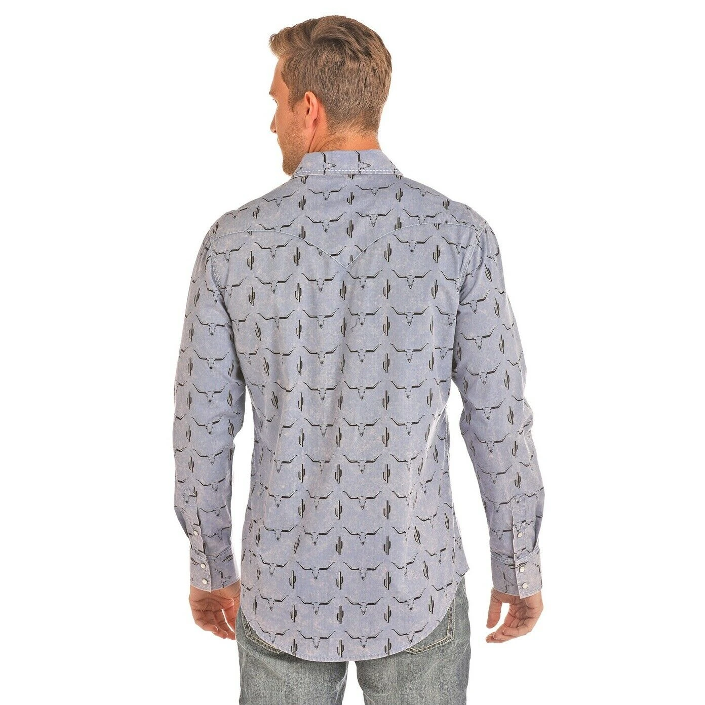 Rock & Roll Cowboy Bleach Washed Longhorn Skull Button-Down B2S9110 2 Rock & Roll Cowboy Bleach Washed Longhorn Skull Button-Down B2S9110 - Image 2