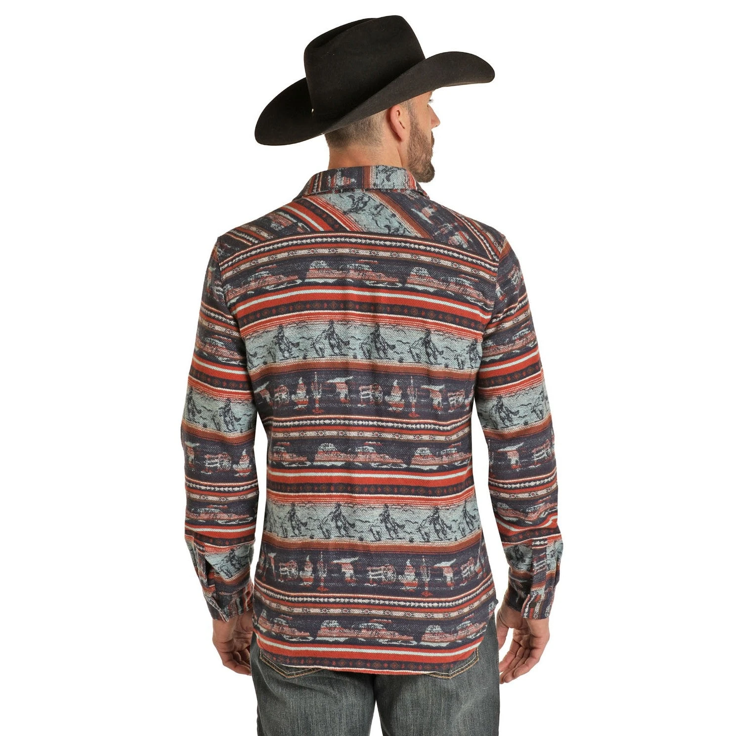 Rock & Roll Cowboy Men's Aztec Western Jacquard Shirt Jacket 92-1113 2 Rock & Roll Cowboy Men's Aztec Western Jacquard Shirt Jacket 92-1113 - Image 2