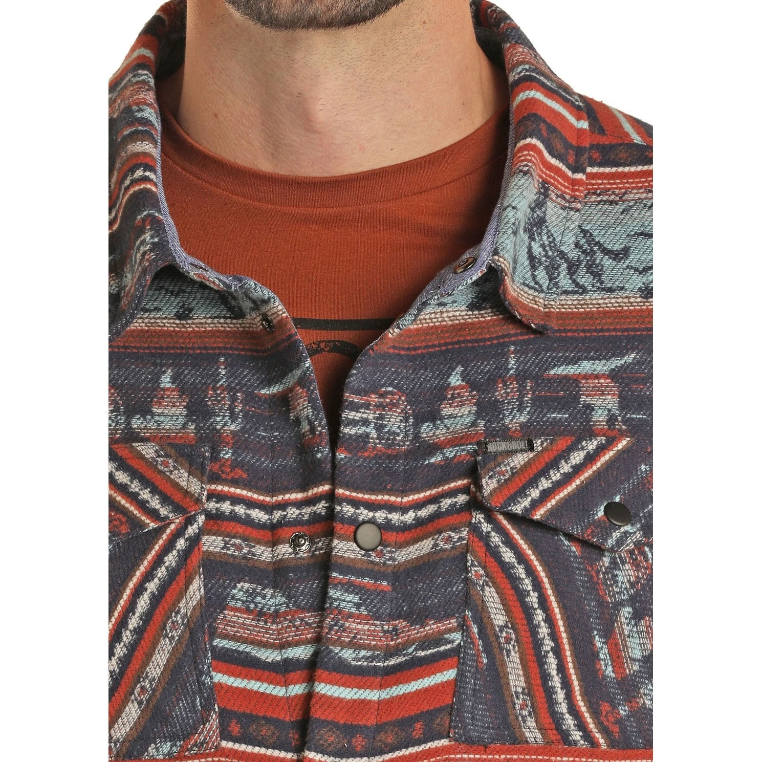 Rock & Roll Cowboy Men's Aztec Western Jacquard Shirt Jacket 92-1113 3 Rock & Roll Cowboy Men's Aztec Western Jacquard Shirt Jacket 92-1113 - Image 3