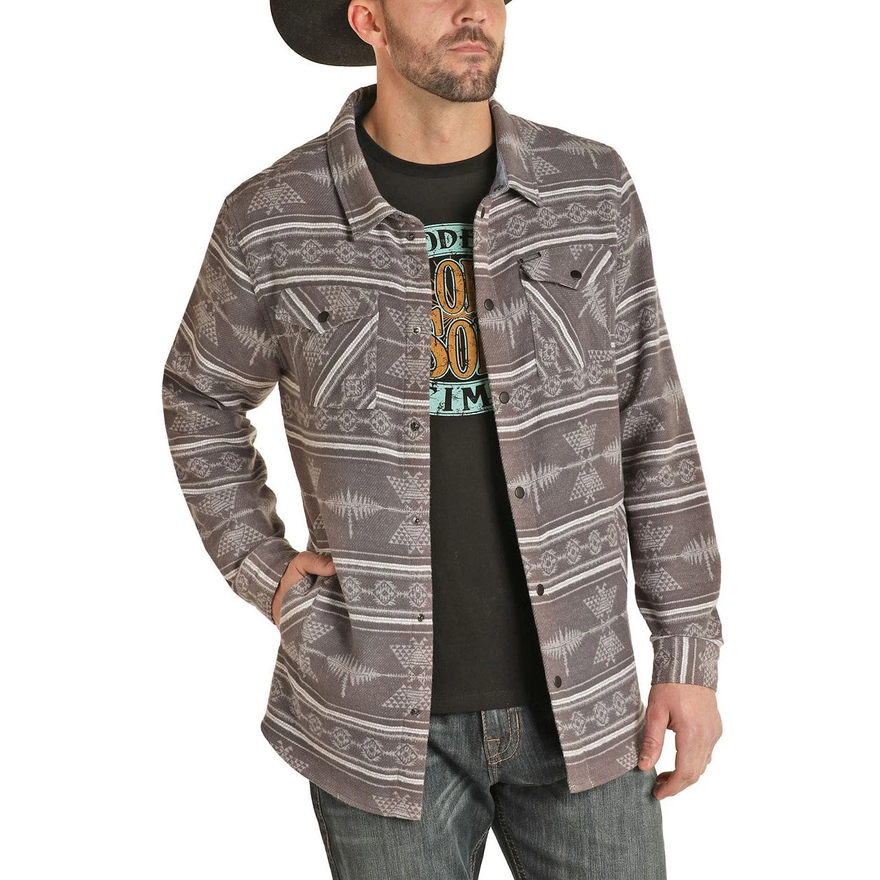 Rock & Roll Cowboy Men's Brushed Twill Jacquard Shirt Jacket 92-1117 1 Rock & Roll Cowboy Men's Brushed Twill Jacquard Shirt Jacket 92-1117