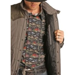 Rock & Roll Cowboy Men's Performance Nylon & Corduroy Grey Vest 98-1109 -Rock - Roll Shop 98 1109 B