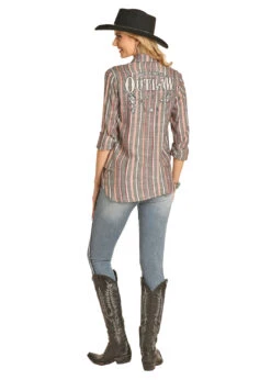 Rock & Roll Cowgirl Ladies Stripe Button Down Long Sleeve Shirt B4B4505 -Rock - Roll Shop B4B4505