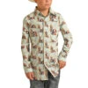 Rock & Roll Denim Boy's Cactus Desert Scene Aqua Snap Shirt B8S3325