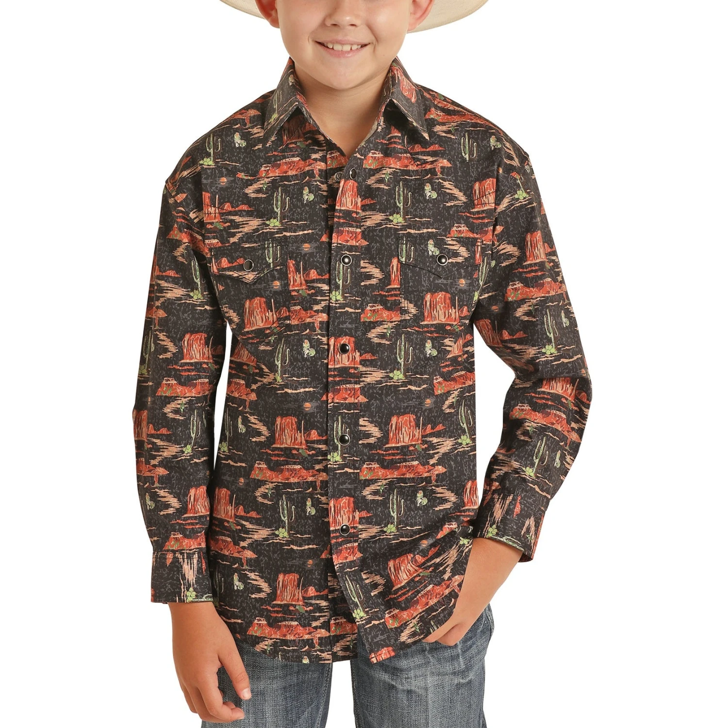 Rock & Roll Cowboy Children's Snap Novelty Print Black Shirt B8S8103 1 Rock & Roll Cowboy Children's Snap Novelty Print Black Shirt B8S8103