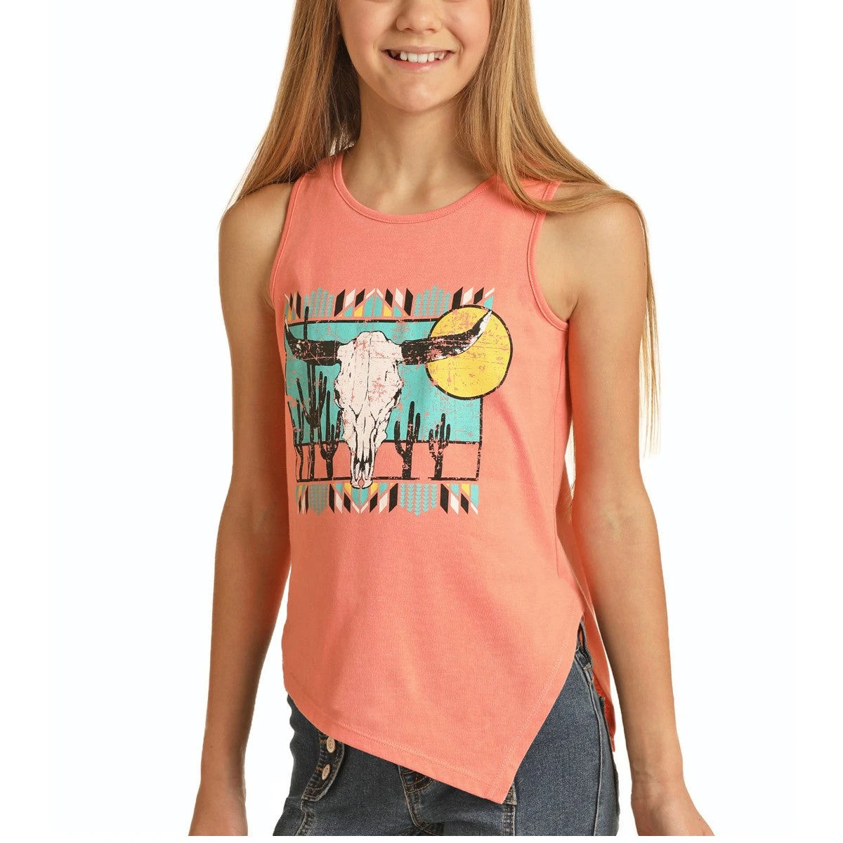Rock & Roll Cowgirl Girl's Skull Print Graphic Corral Tank Top G1-9237 1 Rock & Roll Cowgirl Girl's Skull Print Graphic Corral Tank Top G1-9237