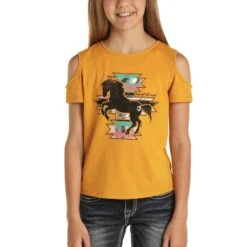 Rock & Roll Cowgirl Children's Horse Graphic Yellow T-Shirt G3T8126