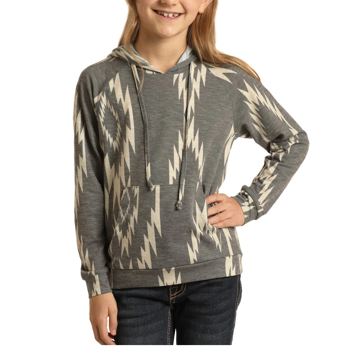 Rock & Roll Cowgirl Children's Grey Aztec Print Hoodie G4H1165-05 1 Rock & Roll Cowgirl Children's Grey Aztec Print Hoodie G4H1165-05