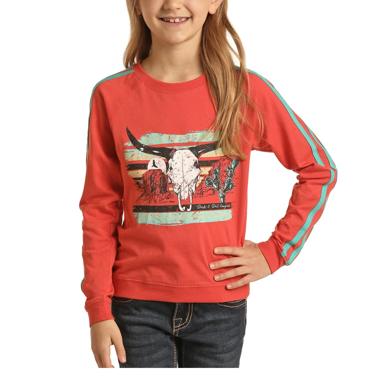 Rock & Roll Cowgirl Children's Cow Skull Fuchsia Sweatshirt G4T1552-95 1 Rock & Roll Cowgirl Children's Cow Skull Fuchsia Sweatshirt G4T1552-95