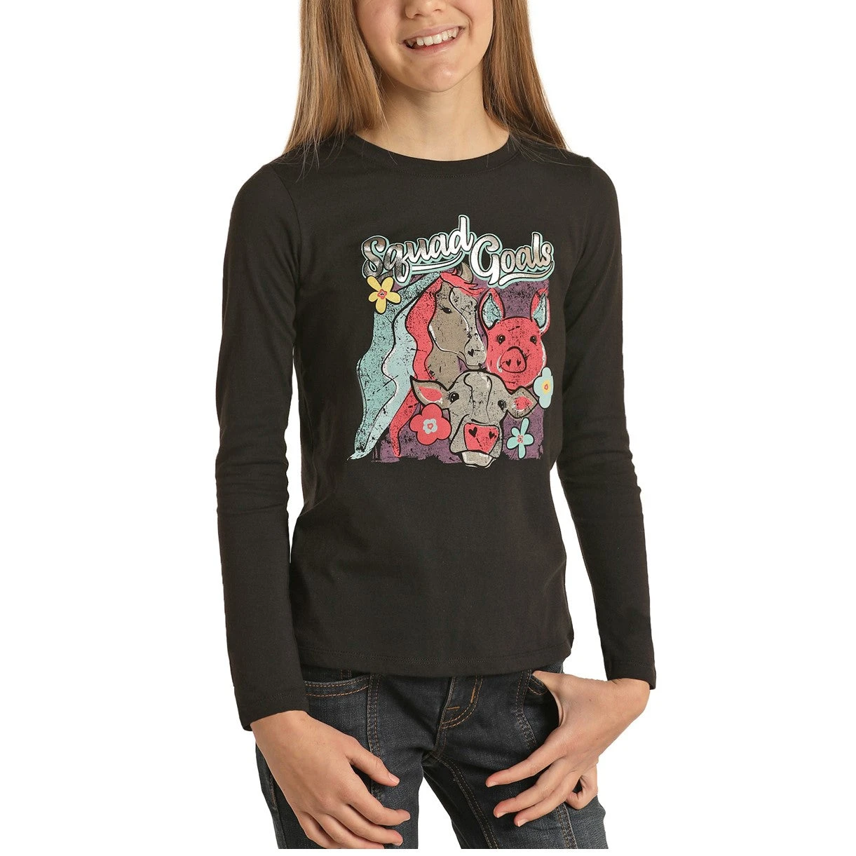 Rock & Roll Cowgirl Children's Squad Goals Black T-Shirt G4T1557-01 1 Rock & Roll Cowgirl Children's Squad Goals Black T-Shirt G4T1557-01