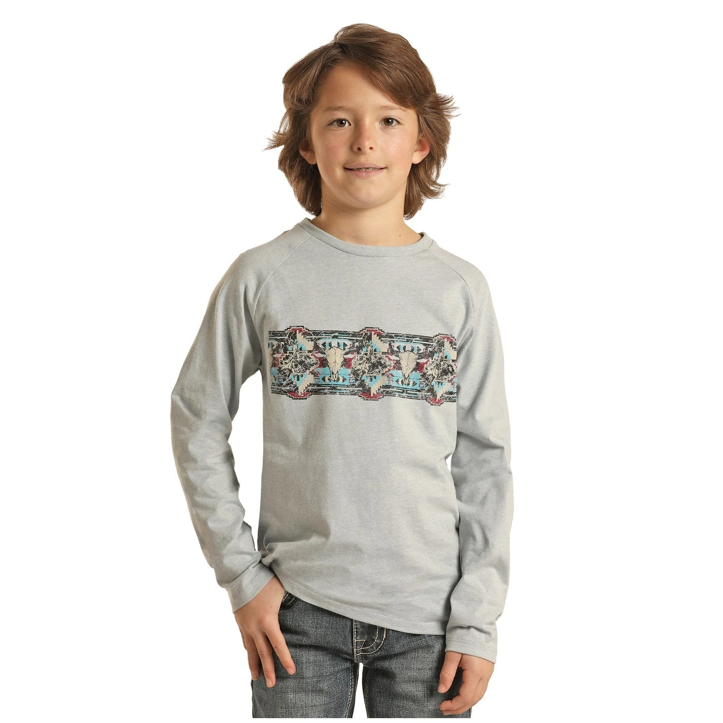 Rock & Roll Denim Boy's Aztec Graphic Grey Long Sleeve T-Shirt P4T2612 1 Rock & Roll Denim Boy's Aztec Graphic Grey Long Sleeve T-Shirt P4T2612