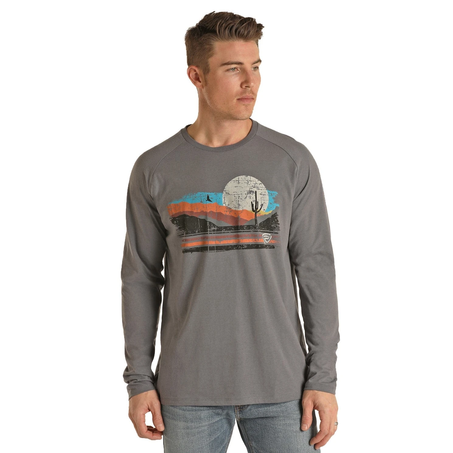 Rock & Roll Denim Men's Desert Graphic Grey Long Sleeve T-Shirt P8-2622 1 Rock & Roll Denim Men's Desert Graphic Grey Long Sleeve T-Shirt P8-2622
