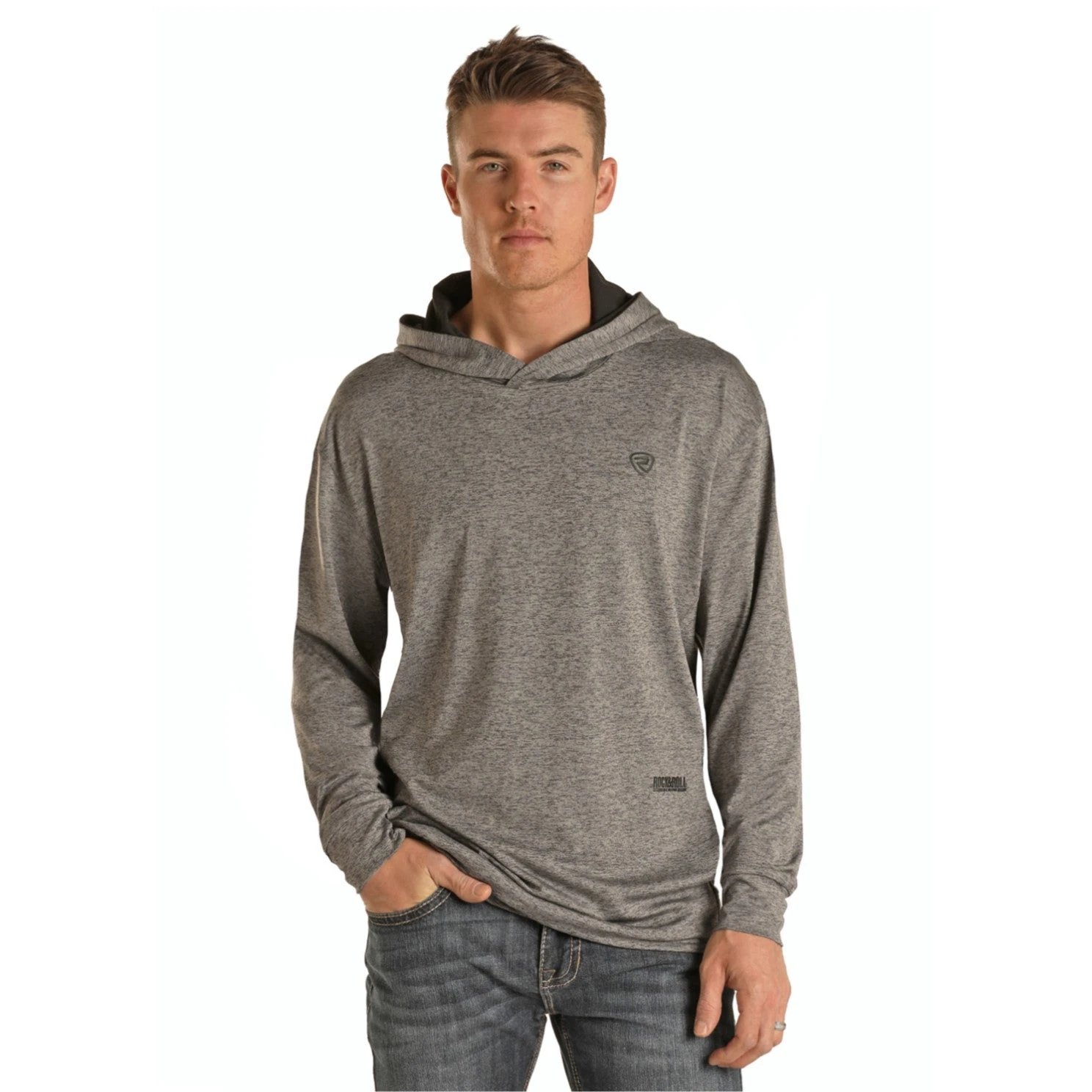 Rock & Roll Denim® Men's Logo Grey Long Sleeve Hoodie P8H1532 1 Rock & Roll Denim® Men's Logo Grey Long Sleeve Hoodie P8H1532