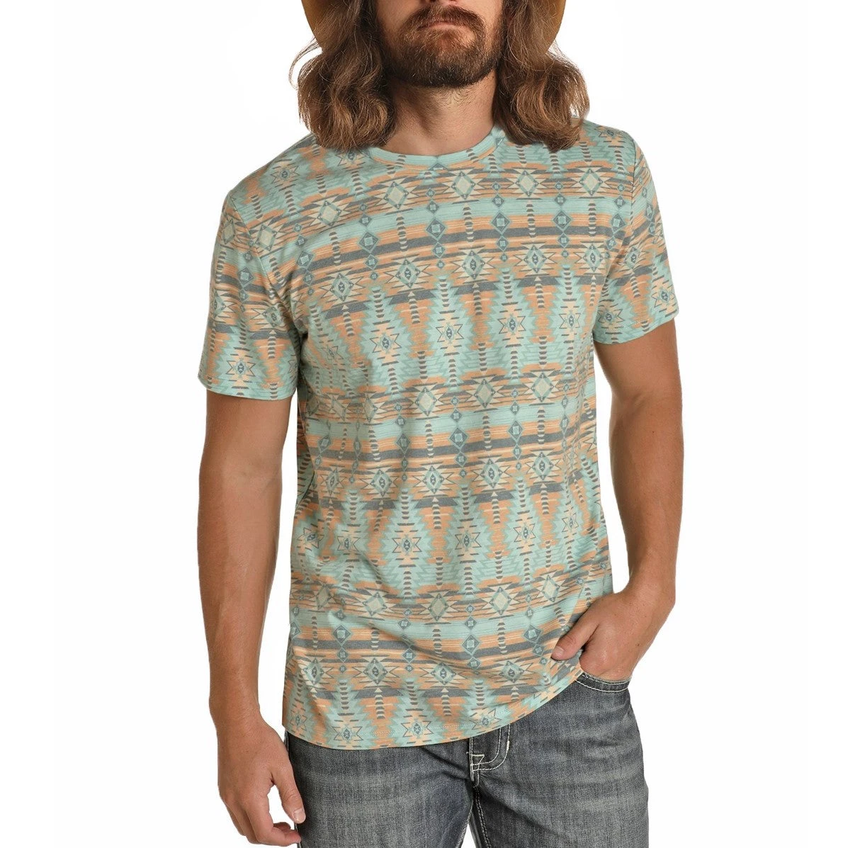 Rock & Roll Cowboy Men's Dale Brisby Aztec Print T-Shirt P9-9917 1 Rock & Roll Cowboy Men's Dale Brisby Aztec Print T-Shirt P9-9917