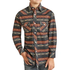 Rock & Roll Cowboy® Youth Boy's Navy Aztec Snap Up Shirt RRBSOSR08U