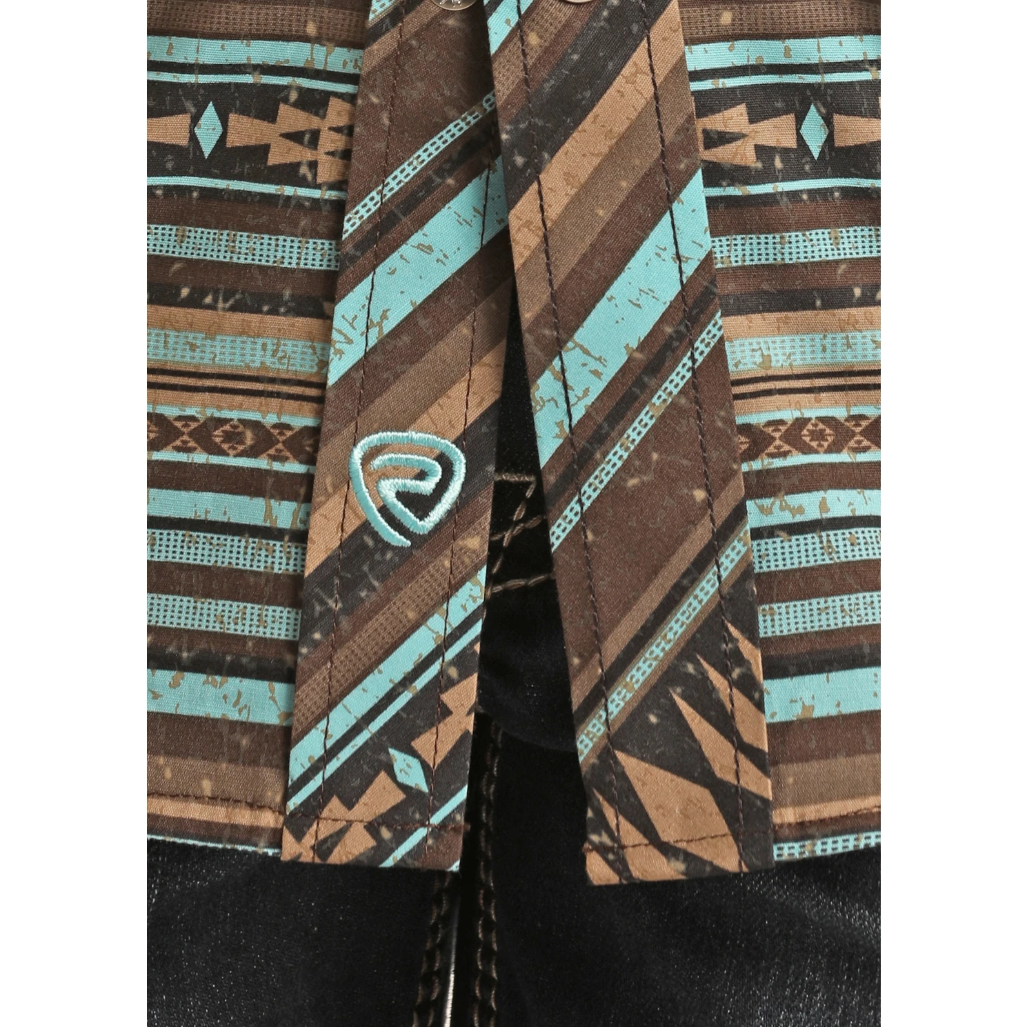Rock & Roll Cowboy Kid's Teal Aztec Stripe Snap Shirt RRBSOSRZ17-81 2 Rock & Roll Cowboy Kid's Teal Aztec Stripe Snap Shirt RRBSOSRZ17-81 - Image 2