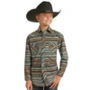 Rock & Roll Cowboy Kid's Teal Aztec Stripe Snap Shirt RRBSOSRZ17-81