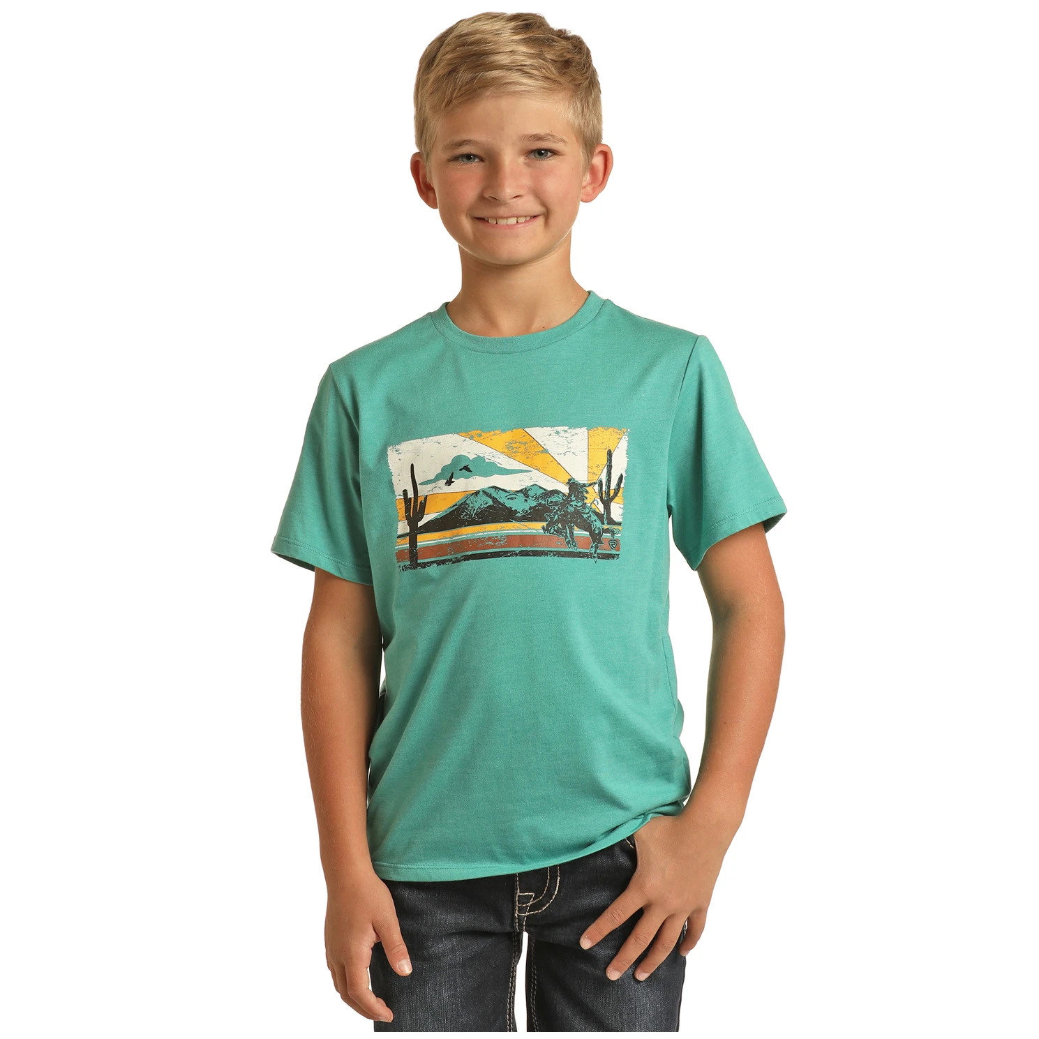Rock & Roll® Youth Boy's Turquoise Desert Print T-Shirt RRBT21R064-86 1 Rock & Roll® Youth Boy's Turquoise Desert Print T-Shirt RRBT21R064-86