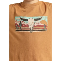 Rock & Roll Cowboy® Youth Boy's Longhorn Mustard T-Shirt RRBT21RZM5-77 -Rock - Roll Shop RRBT21RZM5 77 1