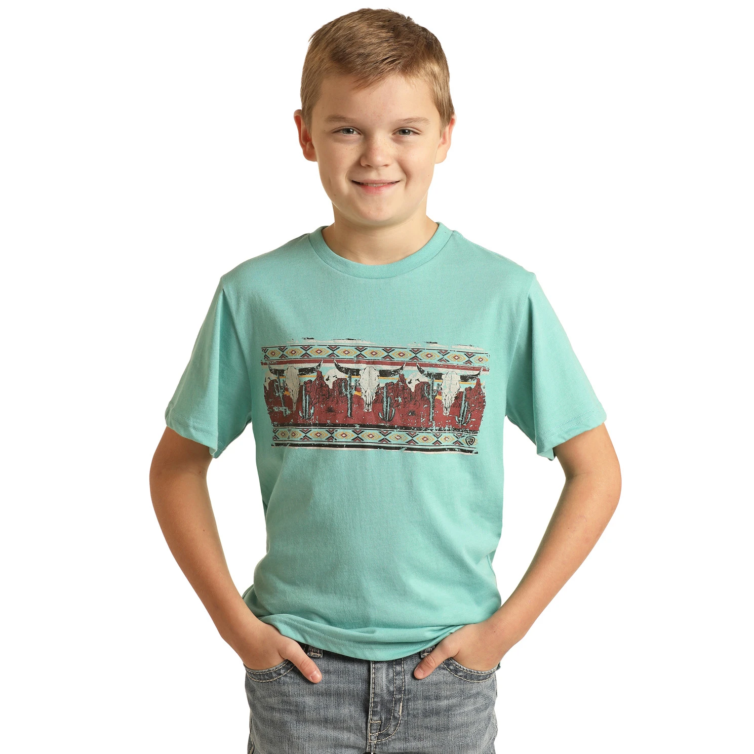 Rock & Roll Cowboy® Youth Boy's Longhorn Blue T-Shirt RRBT21RZME-86 1 Rock & Roll Cowboy® Youth Boy's Longhorn Blue T-Shirt RRBT21RZME-86