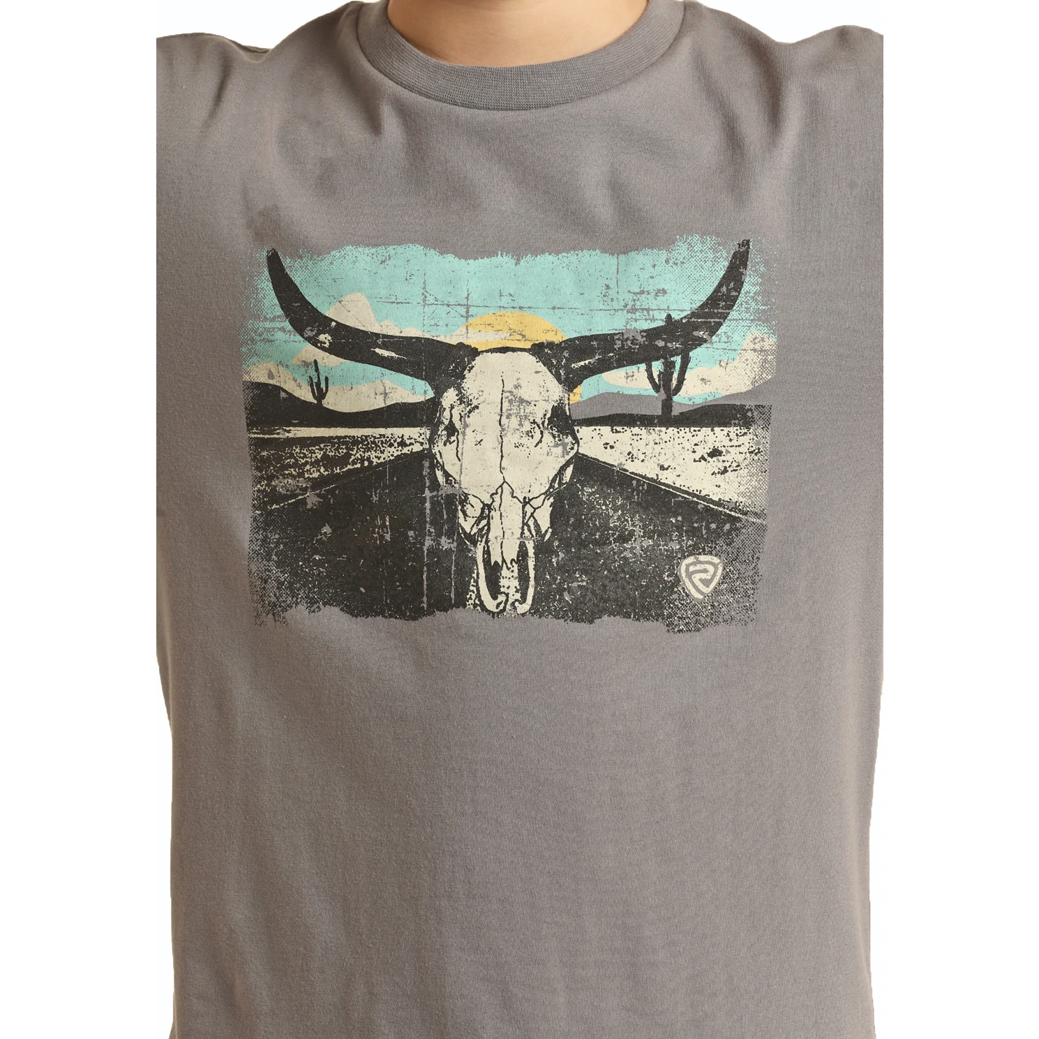 Rock & Roll Cowboy® Youth Boy's Longhorn Grey T-Shirt RRBT21RZMG-05 2 Rock & Roll Cowboy® Youth Boy's Longhorn Grey T-Shirt RRBT21RZMG-05 - Image 2