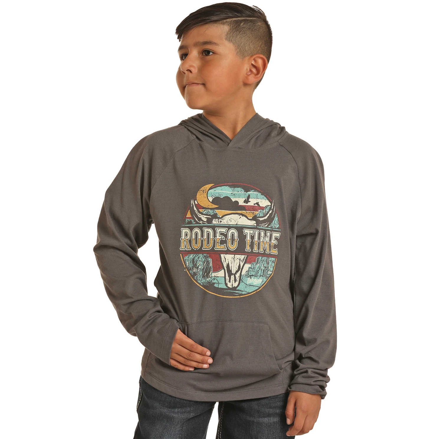 Rock & Roll® Youth Boy's "Rodeo Time" Charcoal Hoodie RRBT94R068-02 1 Rock & Roll® Youth Boy's "Rodeo Time" Charcoal Hoodie RRBT94R068-02
