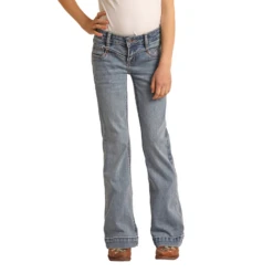 Rock & Roll Cowgirl® Girl's Front Yoke Light Wash Trouser RRGD5MR0G5