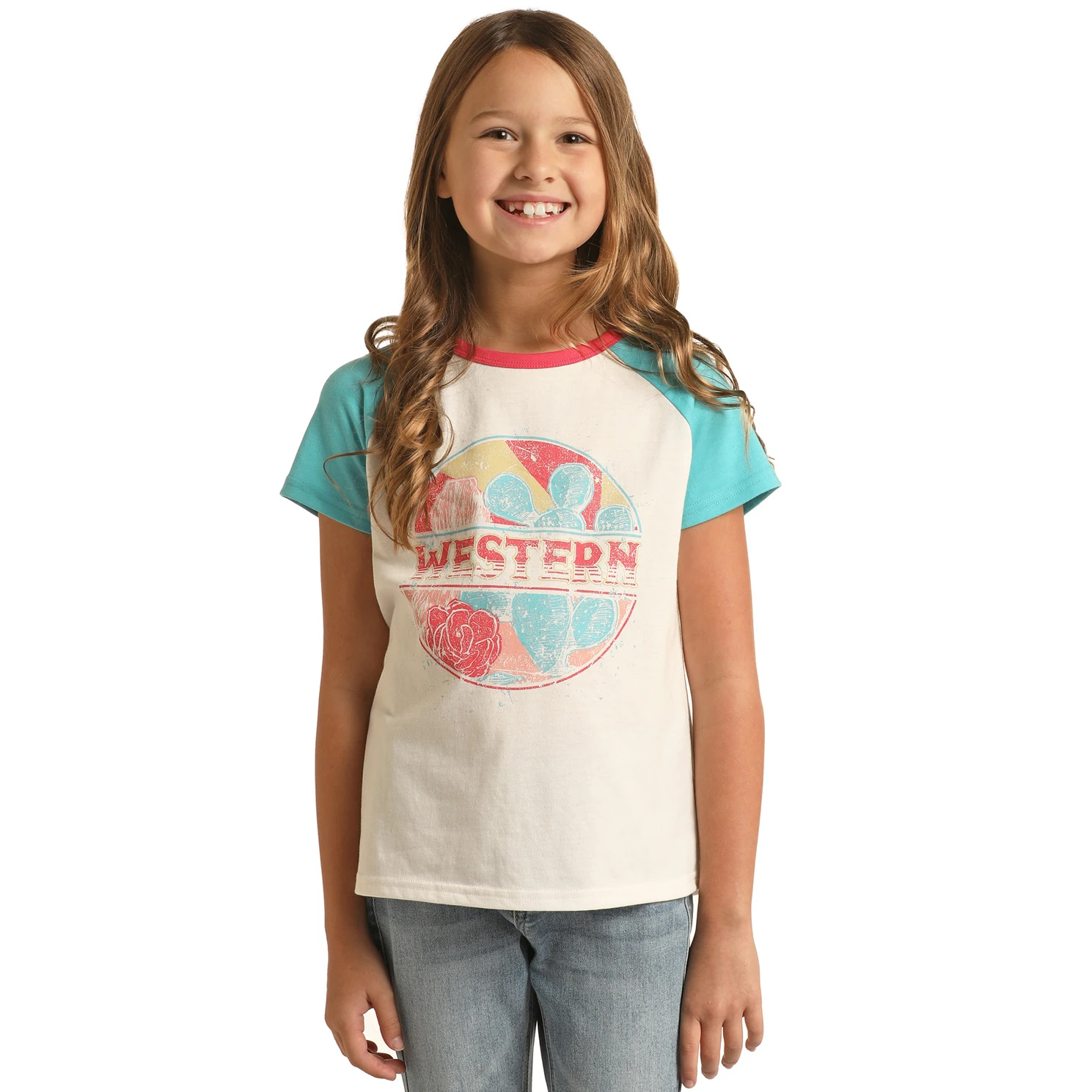 Rock & Roll® Youth Girl's Western Graphic White T-Shirt RRGT21RZLX 1 Rock & Roll® Youth Girl's Western Graphic White T-Shirt RRGT21RZLX