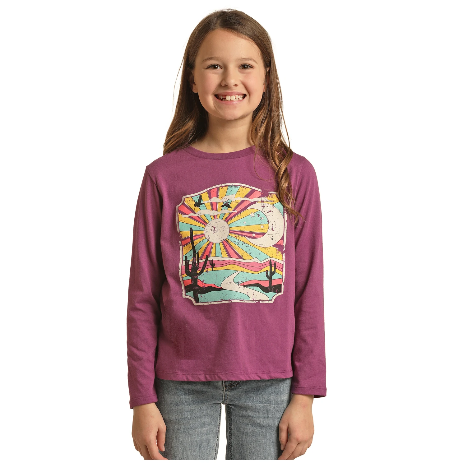 Rock & Roll Cowgirl® Youth Girl's Purple Desert Shirt RRGT22R0IE 1 Rock & Roll Cowgirl® Youth Girl's Purple Desert Shirt RRGT22R0IE
