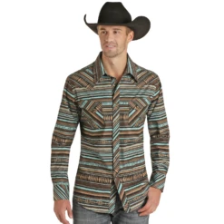 Rock & Roll® Men's Aztec Stripe Poplin Print Snap Shirt RRMSOSRZ17-81