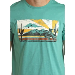 Rock & Roll Unisex Turquoise Bucking Horse Sunset Tee RRUT21R064-86 -Rock - Roll Shop RRUT21R064 86