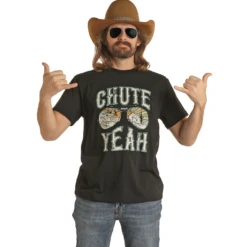 Rock & Roll® Unisex "CHUTE YEAH" Graphic Black T-Shirt RRUT21R06C-01