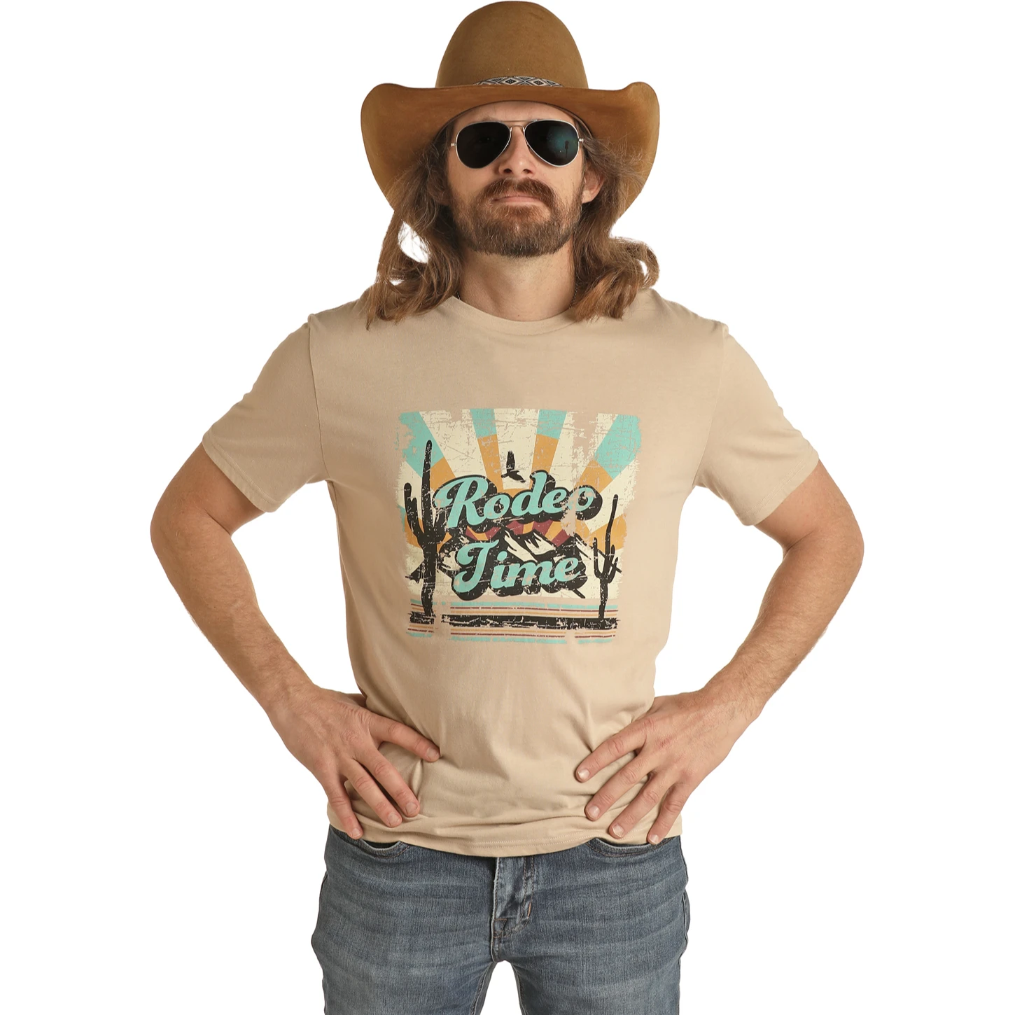 Rock & Roll® Unisex "RODEO TIME" Desert Taupe T-Shirt RRUT21R06D-26 1 Rock & Roll® Unisex "RODEO TIME" Desert Taupe T-Shirt RRUT21R06D-26