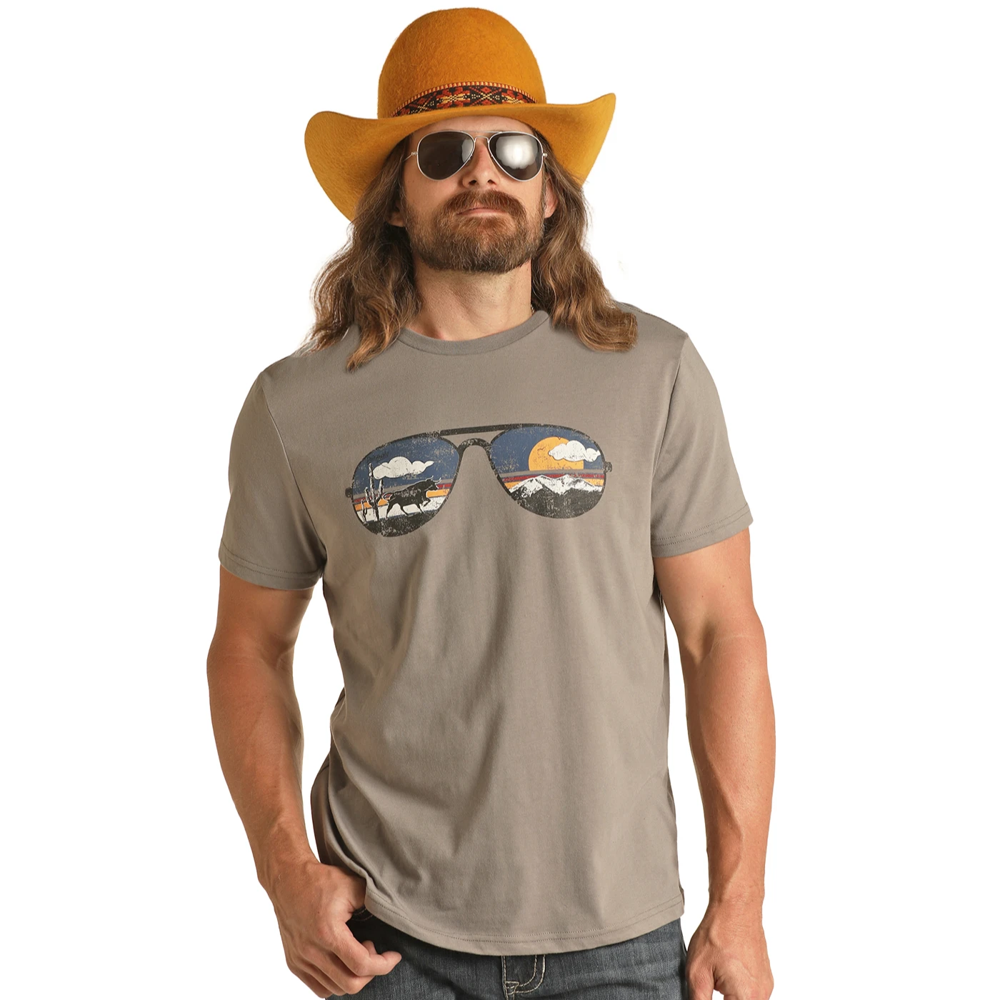 Rock & Roll Denim® Unisex Dale Brisby Sunglasses Grey Tee RRUT21R12T 1 Rock & Roll Denim® Unisex Dale Brisby Sunglasses Grey Tee RRUT21R12T