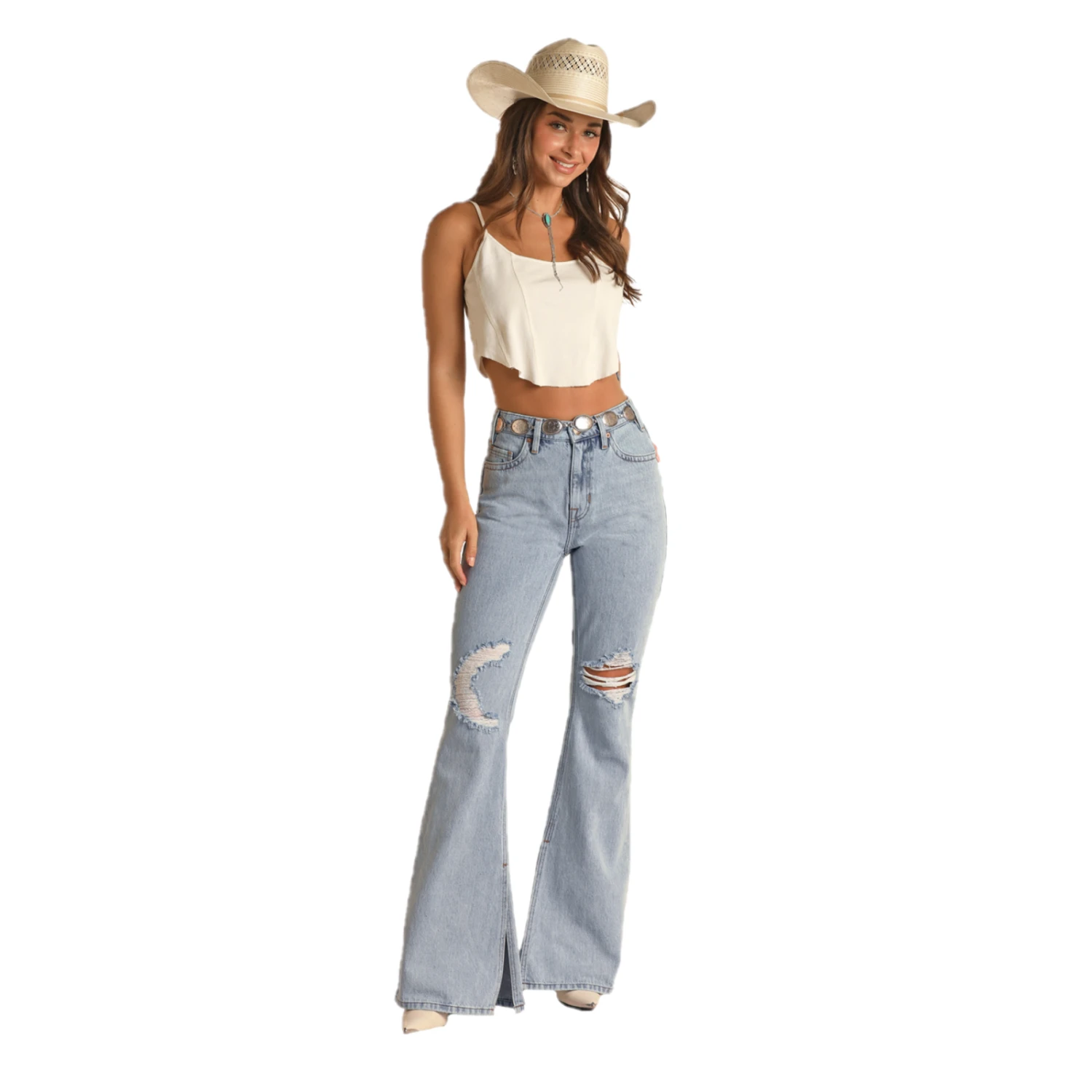 Rock & Roll Denim® Ladies High Rise Light Blue Flare Jeans RRWD6HR14N 2 Rock & Roll Denim® Ladies High Rise Light Blue Flare Jeans RRWD6HR14N - Image 2