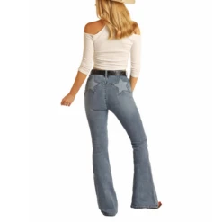 Rock & Roll® Ladies Blue Star Design Medium Wash Flare Jeans RRWD6HRZTR 5 Rock & Roll® Ladies Blue Star Design Medium Wash Flare Jeans RRWD6HRZTR -Rock - Roll Shop RRWD6HRZTR 2