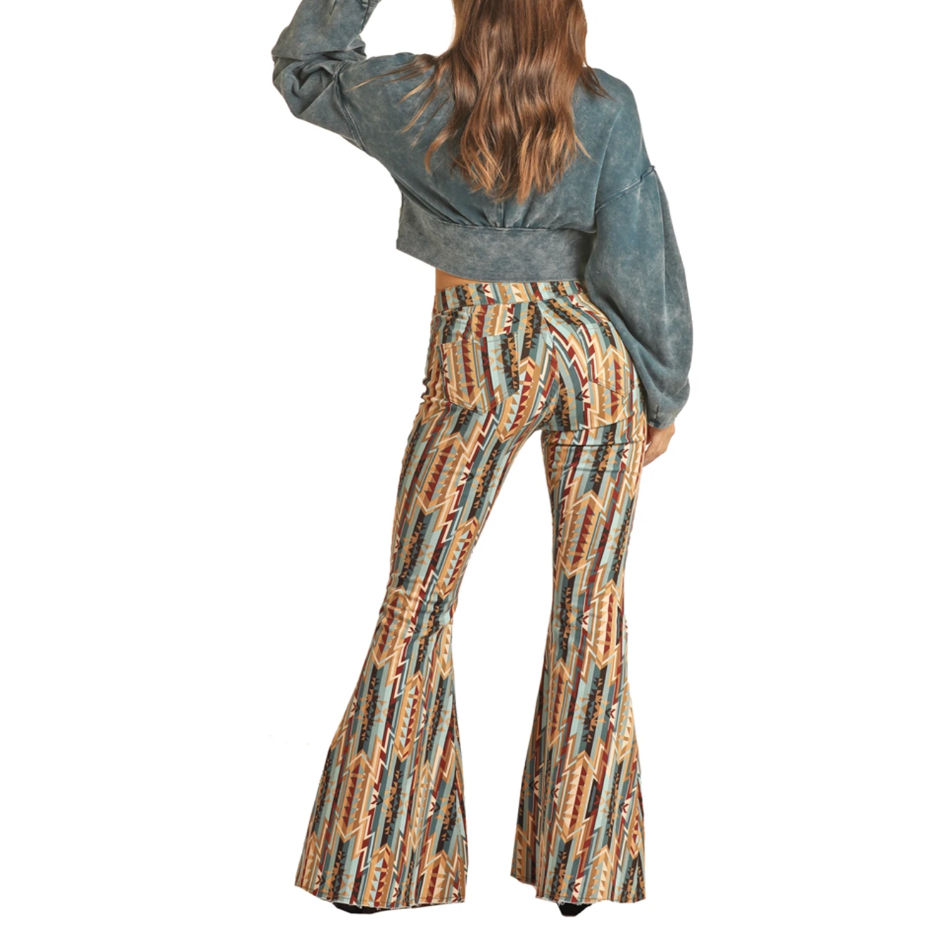 Rock & Roll Denim® Ladies Brown Aztec Bell Bottom Jeans RRWD7PR0FD 3 Rock & Roll Denim® Ladies Brown Aztec Bell Bottom Jeans RRWD7PR0FD - Image 3