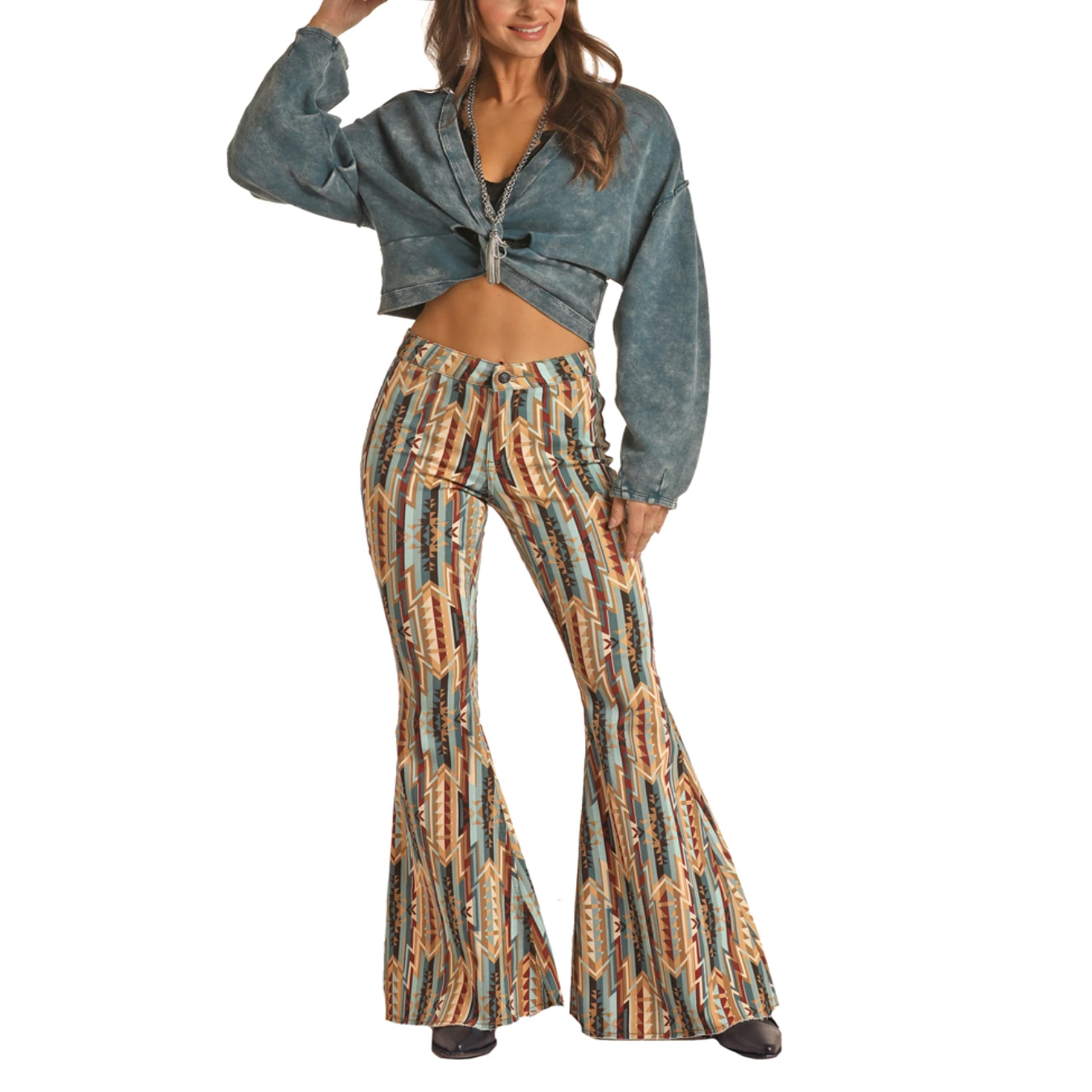 Rock & Roll Denim® Ladies Brown Aztec Bell Bottom Jeans RRWD7PR0FD 1 Rock & Roll Denim® Ladies Brown Aztec Bell Bottom Jeans RRWD7PR0FD
