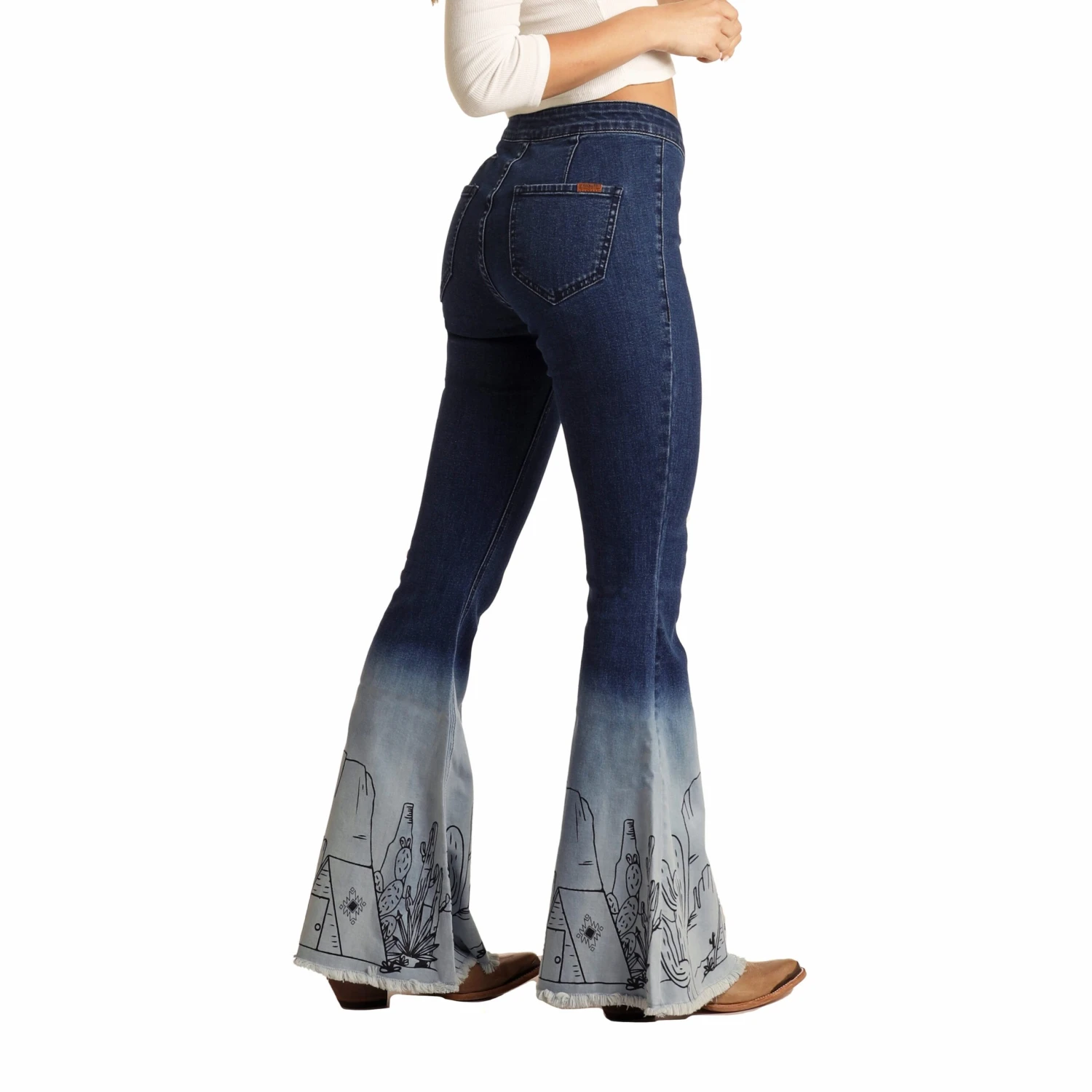 Rock & Roll Ladies Bargain Ombre Dip Dye Button Bell Jeans RRWD7PRZU4 2 Rock & Roll Ladies Bargain Ombre Dip Dye Button Bell Jeans RRWD7PRZU4 - Image 2