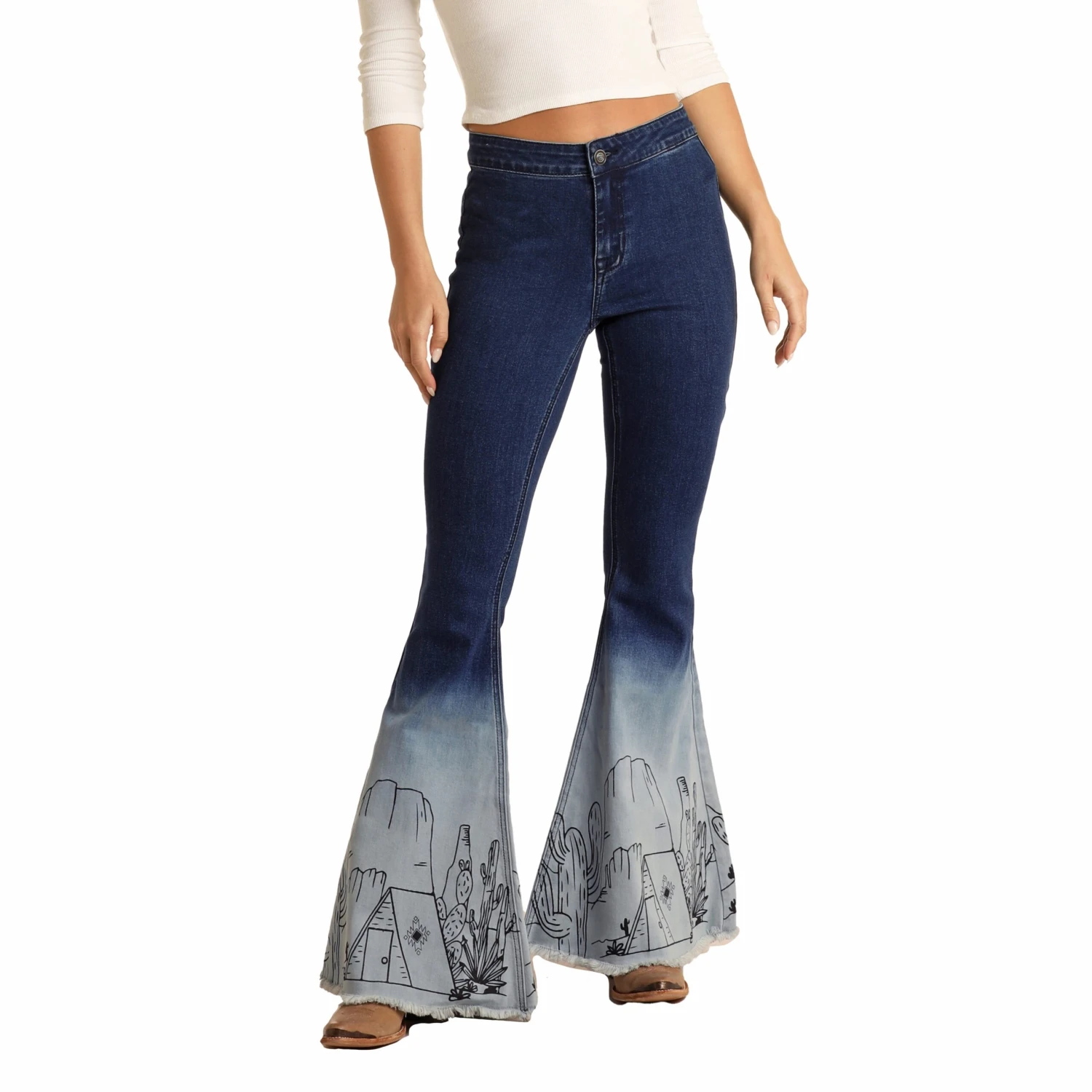 Rock & Roll Ladies Bargain Ombre Dip Dye Button Bell Jeans RRWD7PRZU4 3 Rock & Roll Ladies Bargain Ombre Dip Dye Button Bell Jeans RRWD7PRZU4 - Image 3