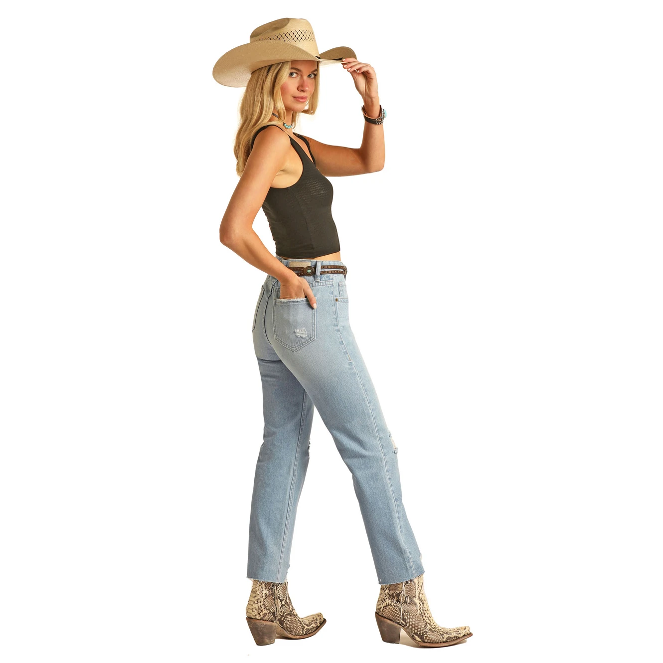 Rock & Roll® Ladies Distressed Straight Crop Light Wash Jeans RRWD9HRZTP 2 Rock & Roll® Ladies Distressed Straight Crop Light Wash Jeans RRWD9HRZTP - Image 2