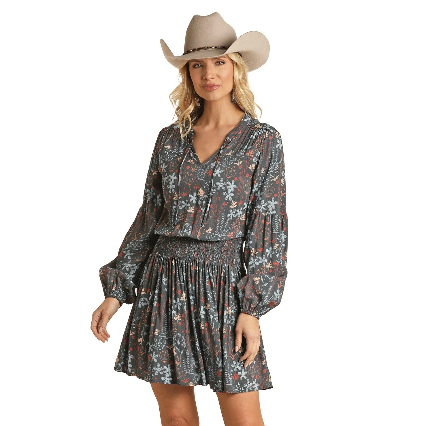 Rock & Roll Denim Ladies Floral Print Tie Neck Navy Dress RRWRD2R0CL 1 Rock & Roll Denim Ladies Floral Print Tie Neck Navy Dress RRWRD2R0CL