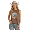 Rock & Roll® Ladies Western Graphic Brown Tank Top RRWT20R04Z-24