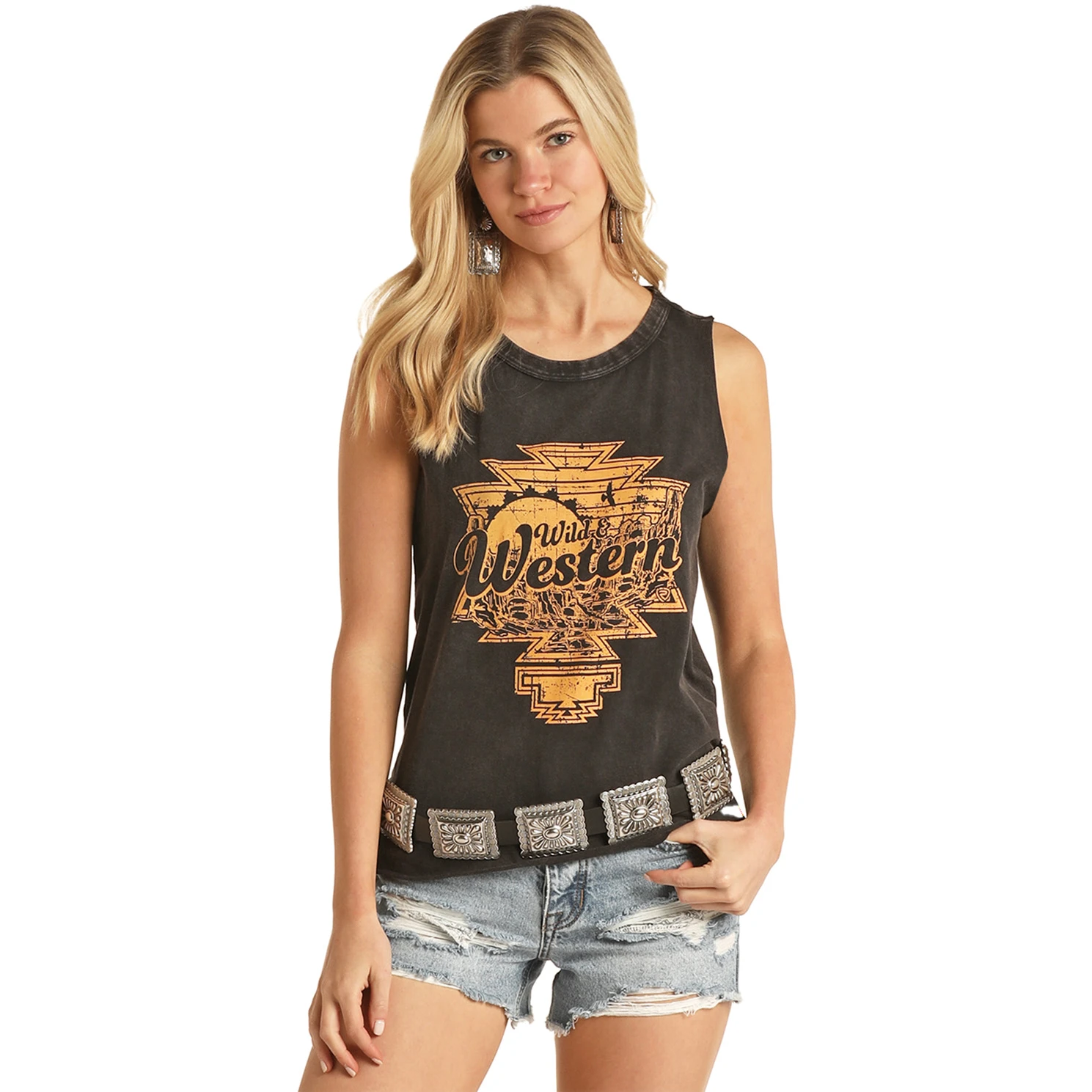 Rock & Roll® Ladies Wild & Western Graphic Black Tank Top RRWT20RZNG 1 Rock & Roll® Ladies Wild & Western Graphic Black Tank Top RRWT20RZNG