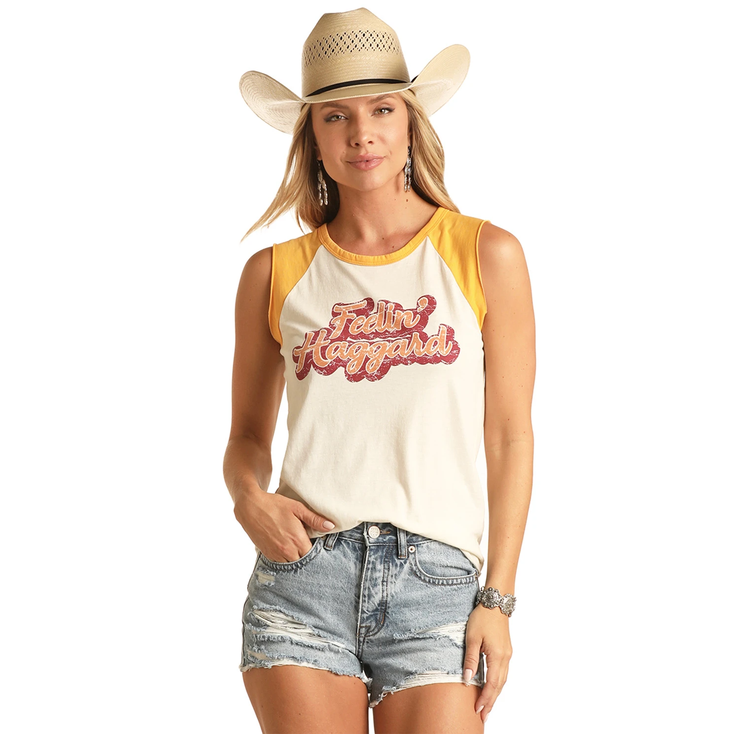 Rock & Roll® Ladies Feelin' Haggard Graphic Natural Tank Top RRWT20RZNM 1 Rock & Roll® Ladies Feelin' Haggard Graphic Natural Tank Top RRWT20RZNM