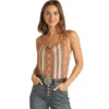 Rock & Roll® Ladies Aztec Stripe Print Taupe Tank Top RRWT20RZOL